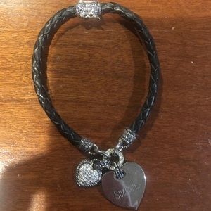 engraved REAL leather bracelet with heart charm